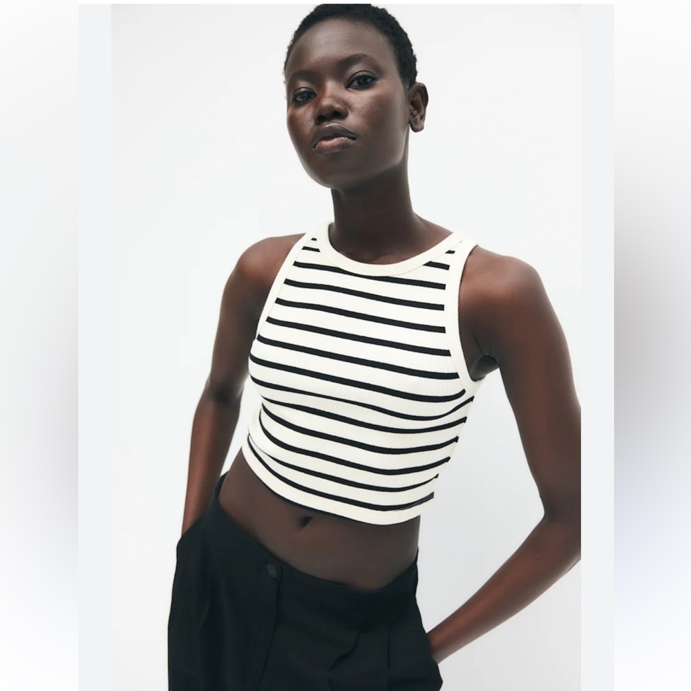 H&M Black and Cream Striped Crop Top